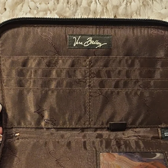 Vera Bradley Kensington Zip Around Paisley Quilted Wallet - Black, Brown, Orange - Picture 14 of 16